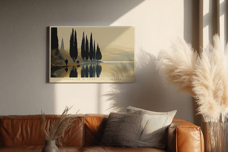 Paul Sinus Wandbild 120x80cm Zypressen am ruhigen Seeufer mediterrane Landschaftskunst
