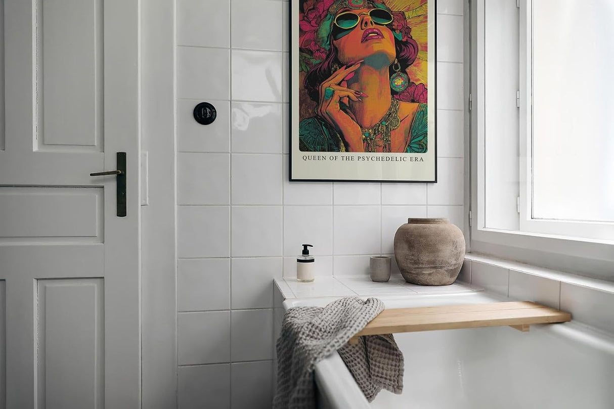 Paul Sinus Leinwandbild 60x90cm psychedelische Queen in leuchtenden Farben und ikonischem Retro-Stil – kunstvolles Leinwandbild