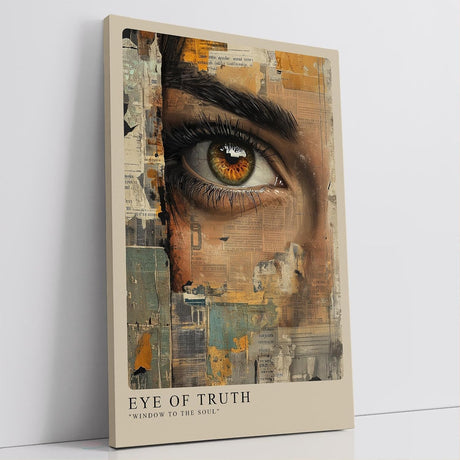 Paul Sinus Leinwandbild 60x90cm realistisches Auge mit abstrakter Collage aus Vintage-Zeitungselementen – kunstvolles Leinwandbild