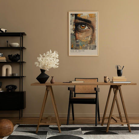 Paul Sinus Leinwandbild 60x90cm realistisches Auge mit abstrakter Collage aus Vintage-Zeitungselementen – kunstvolles Leinwandbild