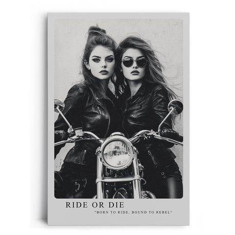 Paul Sinus Leinwandbild 80x120cm rebellische Bikerinnen in stilvoller Schwarz-Weiß-Ästhetik mit kraftvoller Dynamik – ikonisches Leinwandbild