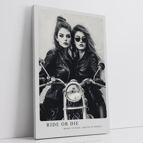 Paul Sinus Leinwandbild 80x120cm rebellische Bikerinnen in stilvoller Schwarz-Weiß-Ästhetik mit kraftvoller Dynamik – ikonisches Leinwandbild