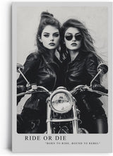 Paul Sinus Leinwandbild 80x120cm rebellische Bikerinnen in stilvoller Schwarz-Weiß-Ästhetik mit kraftvoller Dynamik – ikonisches Leinwandbild