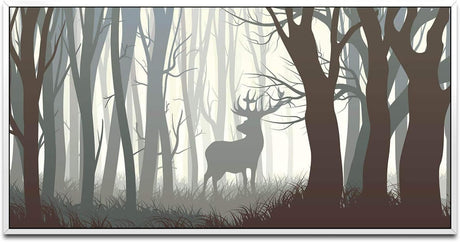 Rehbock in einem Wald ca. 130x70cm Wandbild inklusive Schattenfugenrahmen weiss - Panorama Leinwand Bild XXL Format Wandbilder Wohnzimmer Wohnung Deko Kunstdrucke