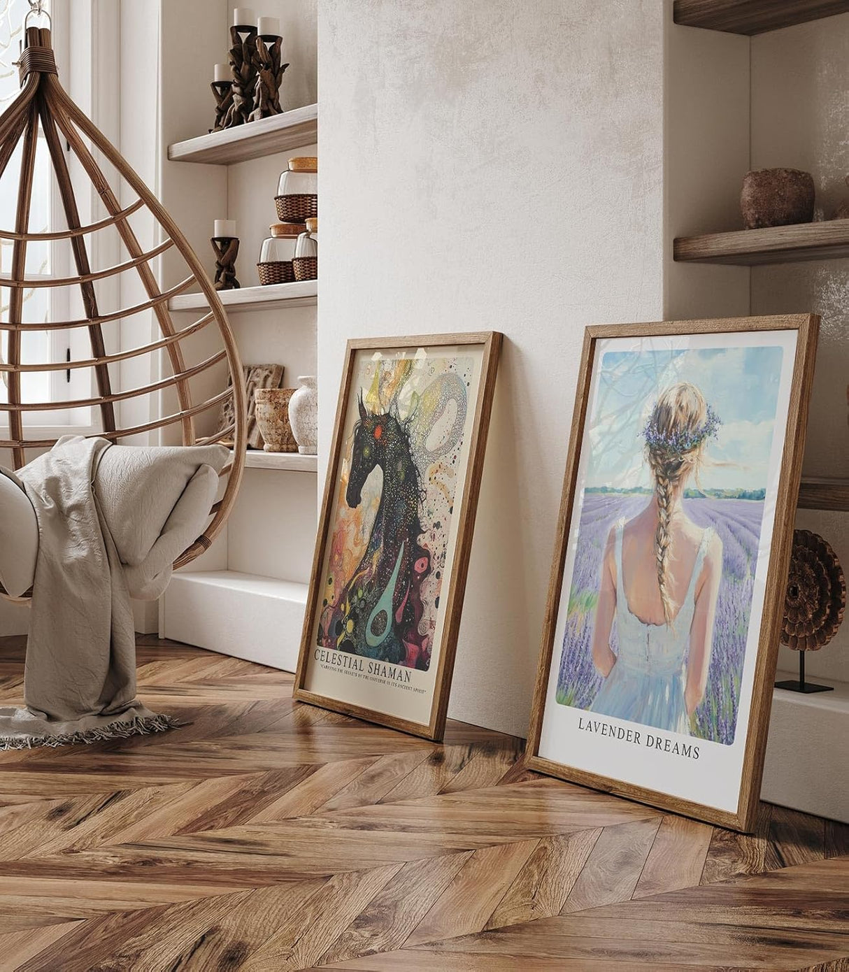 Paul Sinus Leinwandbild 80x120cm romantische Frau im Lavendelfeld mit zartem Blumenkranz – kunstvolles Leinwandbild für stilvolle Raumgestaltung