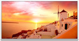 Santorini Stadt Landschaft ca. 130x70cm Wandbild inklusive Schattenfugenrahmen weiss - Panorama Leinwand Bild XXL Format Wandbilder Wohnzimmer Wohnung Deko Kunstdrucke