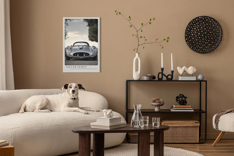 Paul Sinus Leinwandbild 40x60cm Silver Spirit Klassischer Supersportwagen Elegante Automobilkunst Zeitlose Ästhetik Edle Dynamik Hochwertige Wandkunst