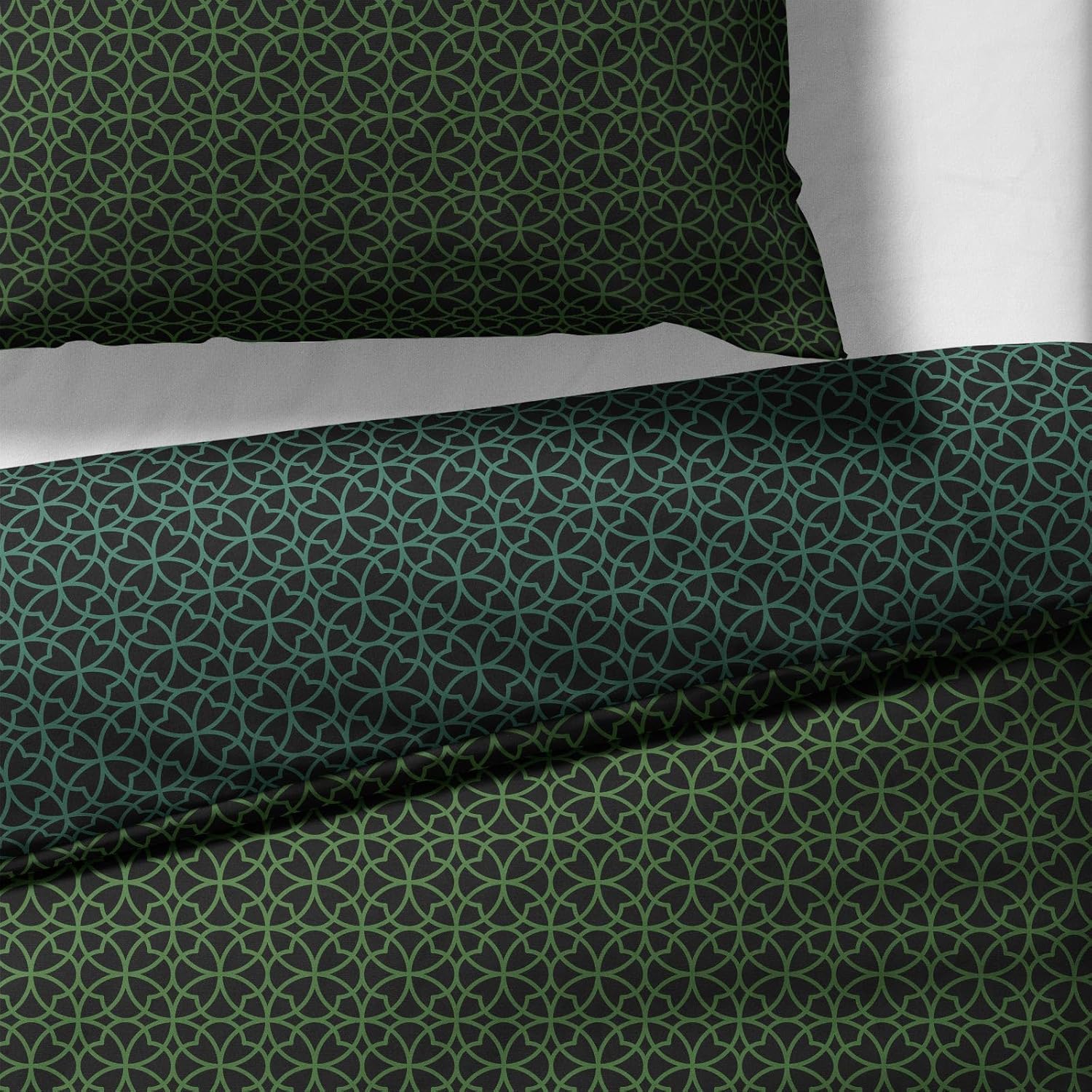 Sinus Art Bettwäsche 135x200 cm + 80x80 cm – Dunkelgrün mit geometrischem Muster – stilvolle Wende-Bettwäsche aus Mikrofaser