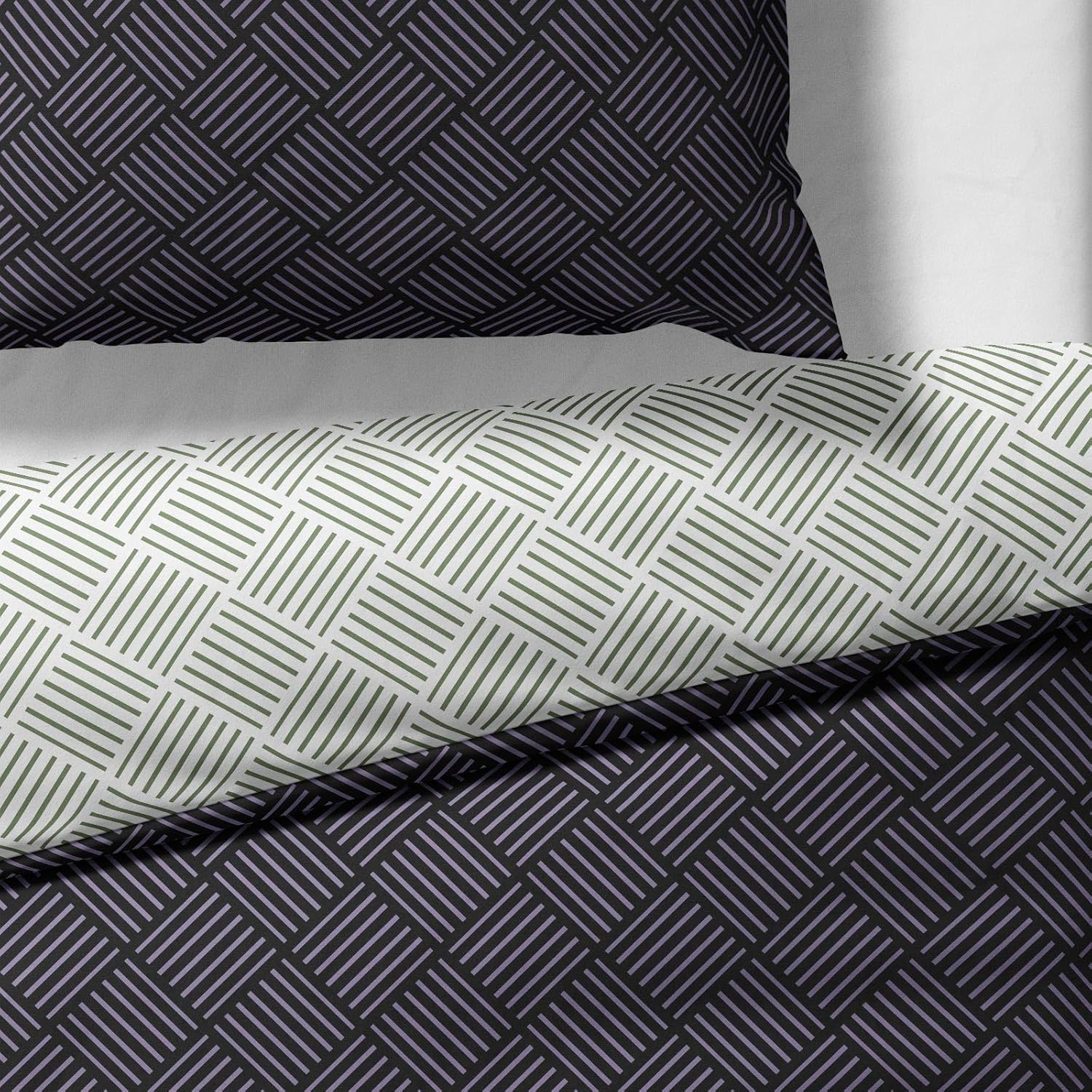 Sinus Art Bettwäsche 135x200 cm + 80x80 cm – Hellgrau mit Karomuster – Wendeoptik – Mikrofaser – Reißverschluss – modern & pflegeleicht