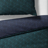 Sinus Art Bettwäsche 135x200 cm + 80x80 cm – Moderne Wendebettwäsche in Grau, Petrol & Dunkelblau mit feinem Linienmuster – atmungsaktiv und pflegeleicht