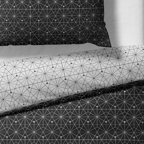 Sinus Art Bettwäsche 135x200 cm + 80x80 cm – Wende-Bettwäsche in Hellgrau und Schwarz mit filigranem geometrischen Muster – pflegeleicht, weich, modern