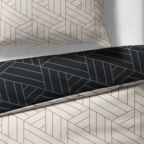 Sinus Art Bettwäsche 135x200 cm + 80x80 cm – Wende-Design in Schwarz und Beige mit modernem Linienmuster – Mikrofaser – elegant & pflegeleicht