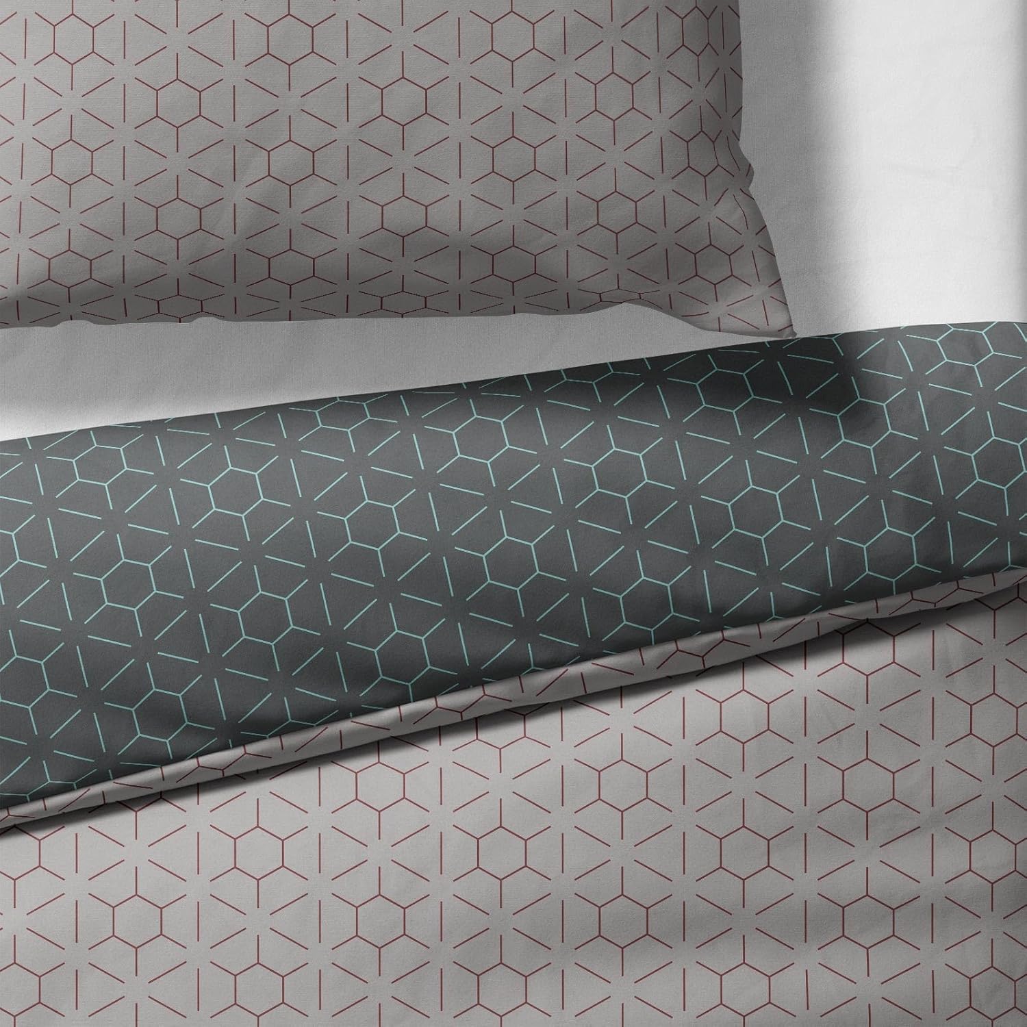 Sinus Art Bettwäsche 135x200 cm + 80x80 cm – Wendebettwäsche in Anthrazit & Taupe mit feinem geometrischen Linienmuster – atmungsaktiv, pflegeleicht, Reißverschluss