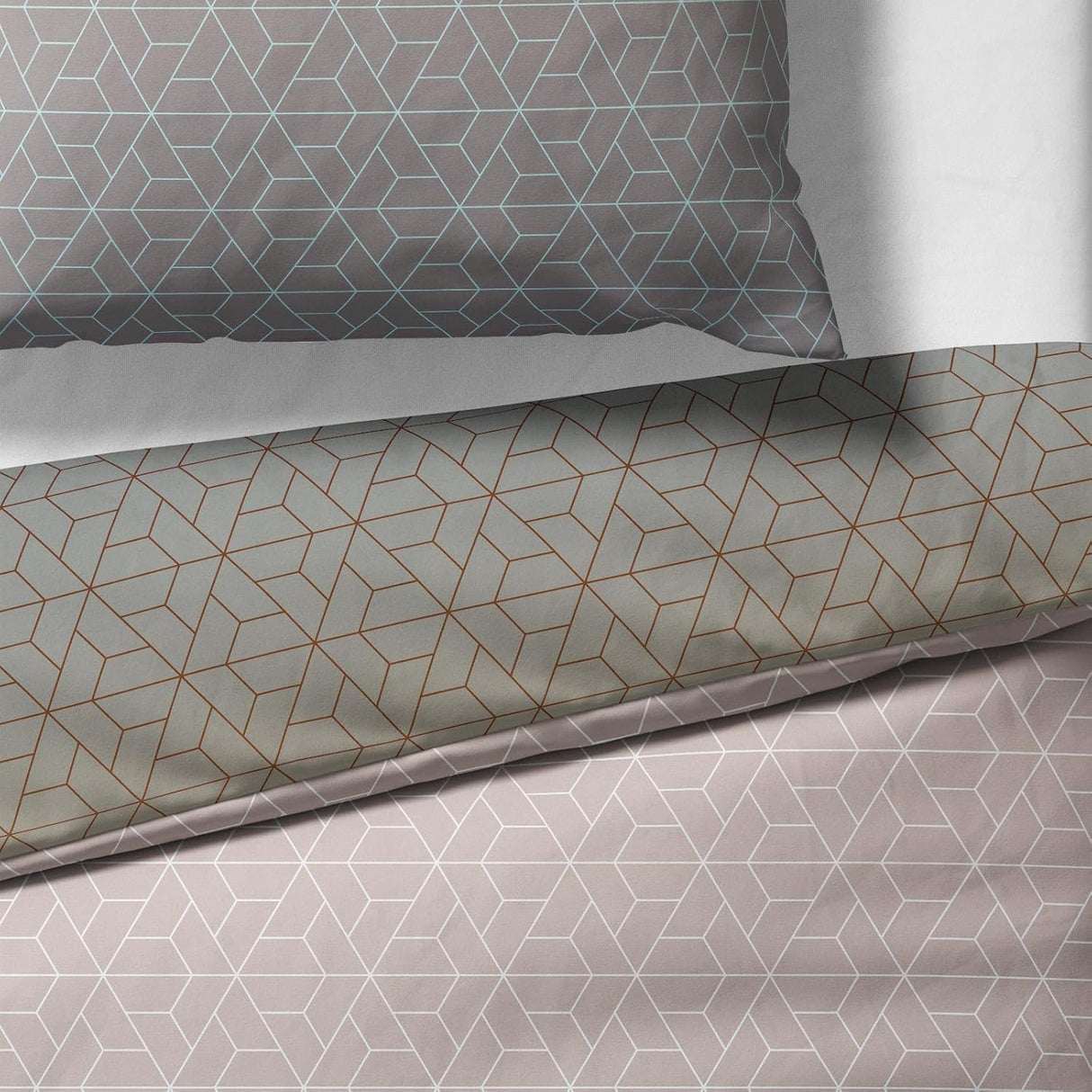 Sinus Art Bettwäsche 135x200 cm + 80x80 cm – Zweifarbige Wendeoptik in Dunkelgrün & Beige mit geometrischem Muster – Mikrofaser mit Reißverschluss