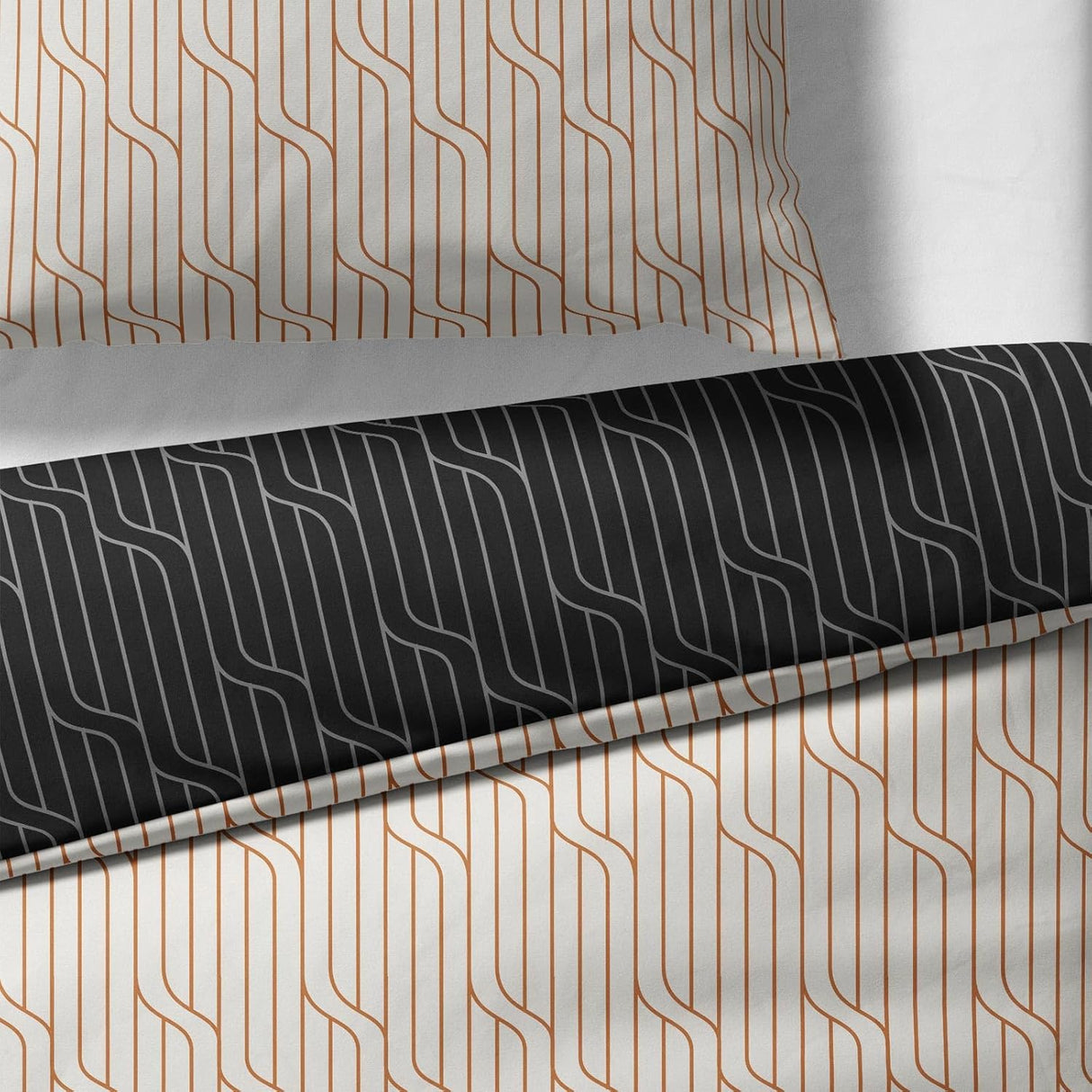 Sinus Art Mikrofaser Bettwäsche 135x200 cm + 80x80 cm – Elegantes Wendedesign in Schwarz & Sand mit grafischem Muster, atmungsaktiv & pflegeleicht