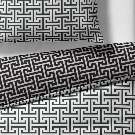 Sinus Art Mikrofaser Bettwäsche 135x200 cm + 80x80 cm – Wendedesign in Schwarz & Weiß mit modernem Labyrinthmuster, pflegeleicht & atmungsaktiv
