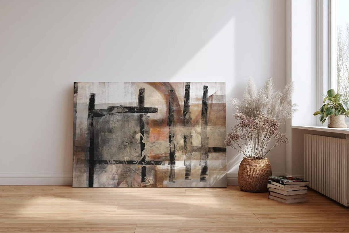 Sinus Art Wandbild 120x80cm Abstrakte Architekturformen mit geometrischen Linien in Braun, Grau und Schwarz
