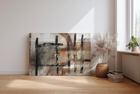 Sinus Art Wandbild 120x80cm Abstrakte Architekturformen mit geometrischen Linien in Braun, Grau und Schwarz
