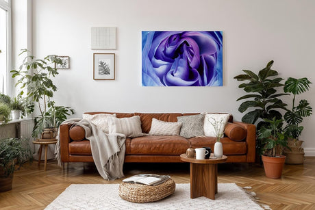 Sinus Art Wandbild 120x80cm Abstrakte Blütenstruktur in Violett- und Blautönen – sinnlich, edel und modern