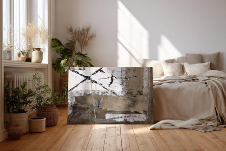 Sinus Art Wandbild 120x80cm Abstrakte Elemente in Schwarz, Weiß und Braun mit grafischen Linien und Symbolen