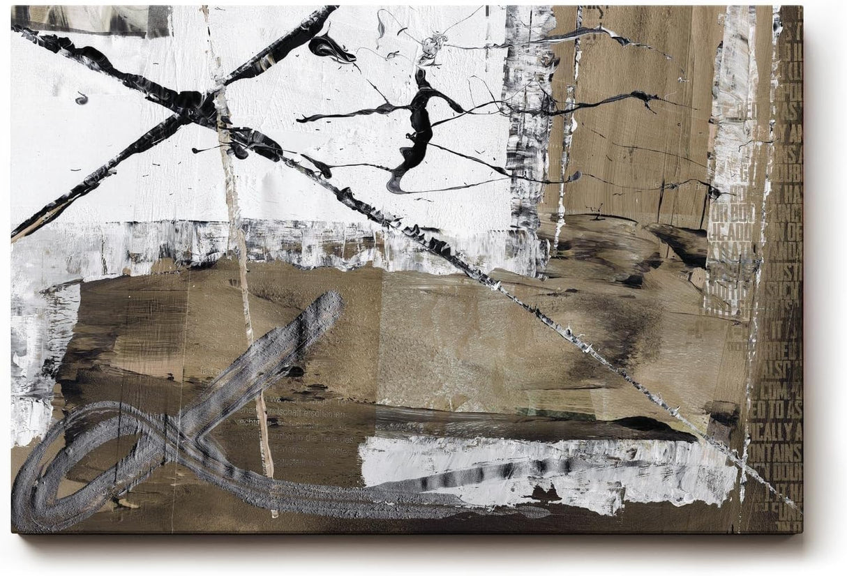 Sinus Art Wandbild 120x80cm Abstrakte Elemente in Schwarz, Weiß und Braun mit grafischen Linien und Symbolen