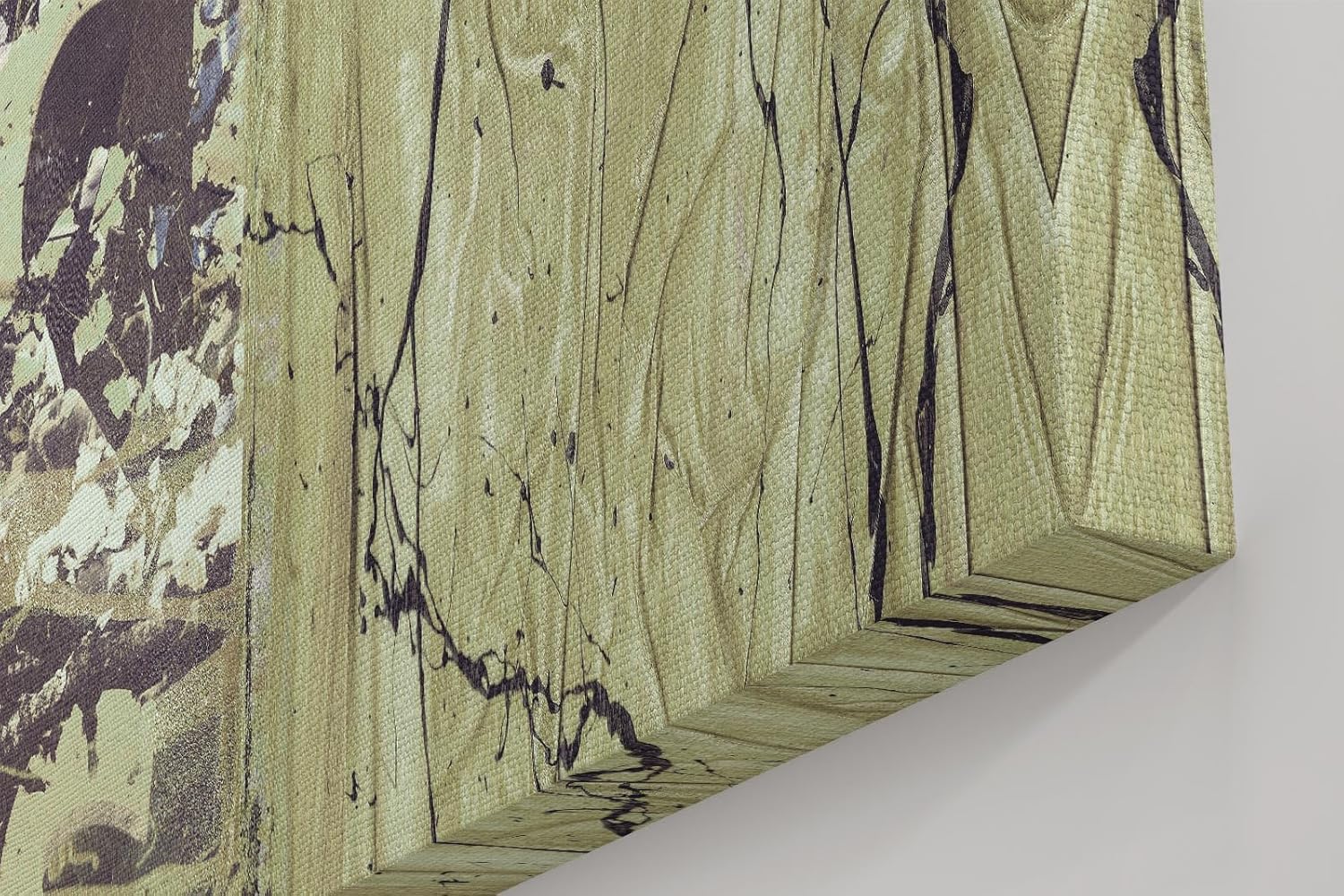 Sinus Art Wandbild 120x80cm Abstrakte Farbflächen in Grün und Grau mit textilen Strukturen und Typografiefragmenten