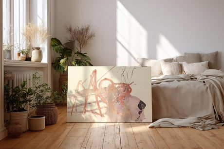 Sinus Art Wandbild 120x80cm Abstrakte Formen in sanftem Rot, Beige und Grau mit skizzenhaften Linien
