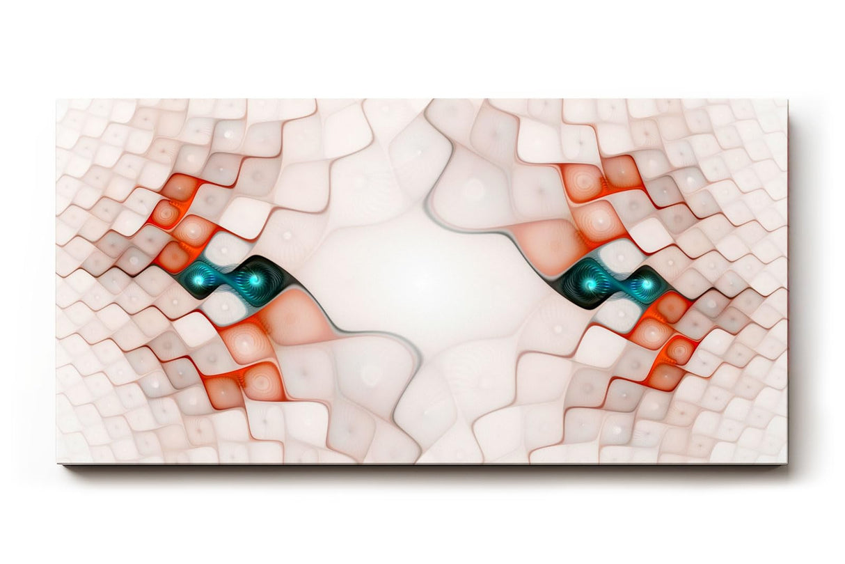Sinus Art Wandbild 120x80cm Abstrakte Kachelstruktur in Rosa, Rot und Türkis mit symmetrischer Mitte und leuchtenden Akzenten