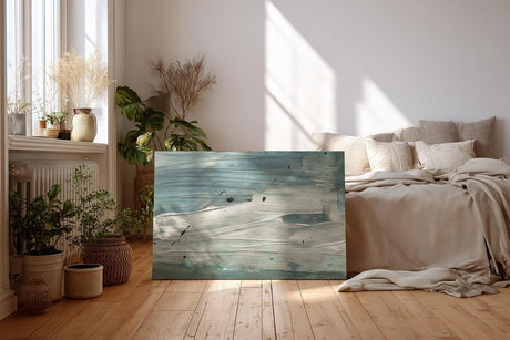 Sinus Art Wandbild 120x80cm Abstrakte Meer- oder Wasserbewegung in kühlen Blaugrün- und Grautönen