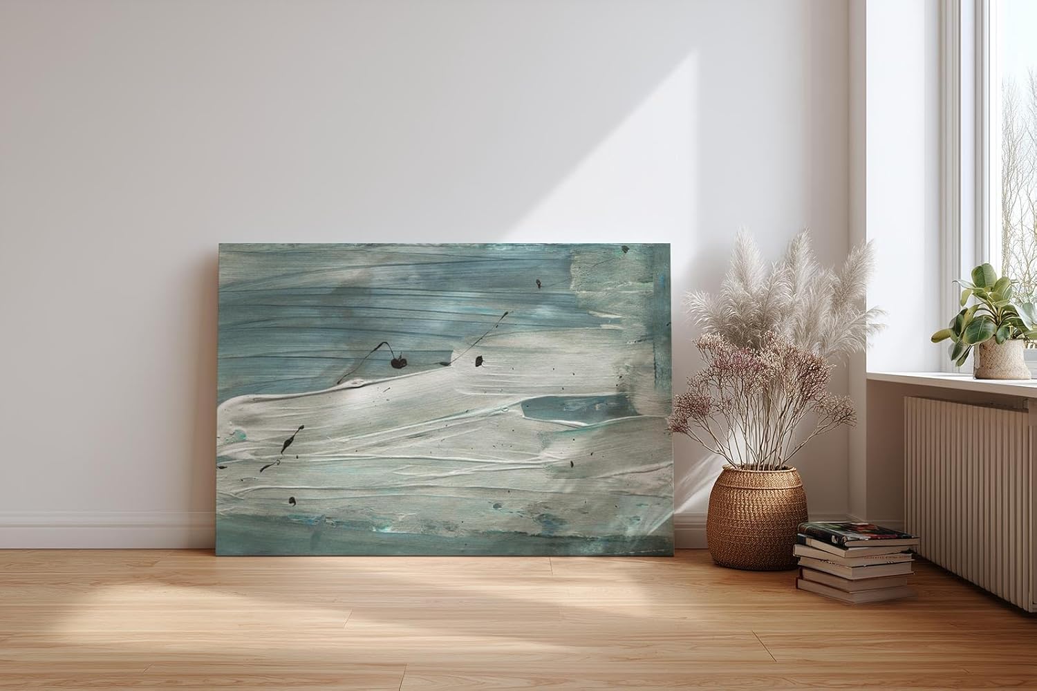 Sinus Art Wandbild 120x80cm Abstrakte Meer- oder Wasserbewegung in kühlen Blaugrün- und Grautönen