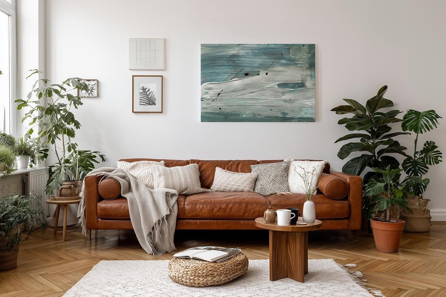 Sinus Art Wandbild 120x80cm Abstrakte Meer- oder Wasserbewegung in kühlen Blaugrün- und Grautönen