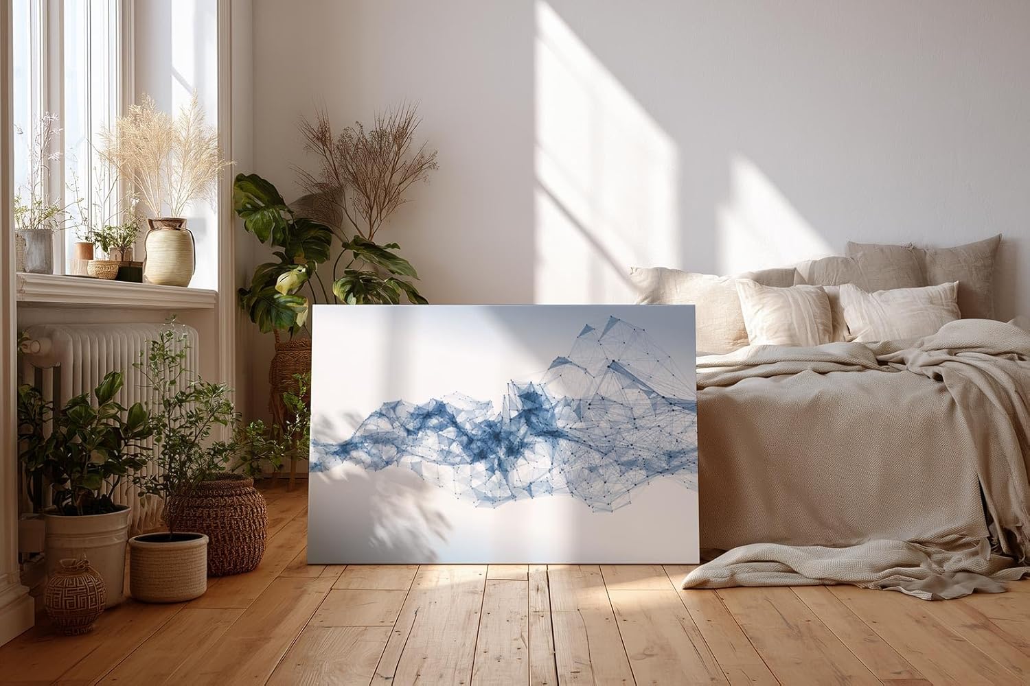 Sinus Art Wandbild 120x80cm Abstrakte Netzstruktur in Blau als Sinnbild für digitale Kommunikation und Technik