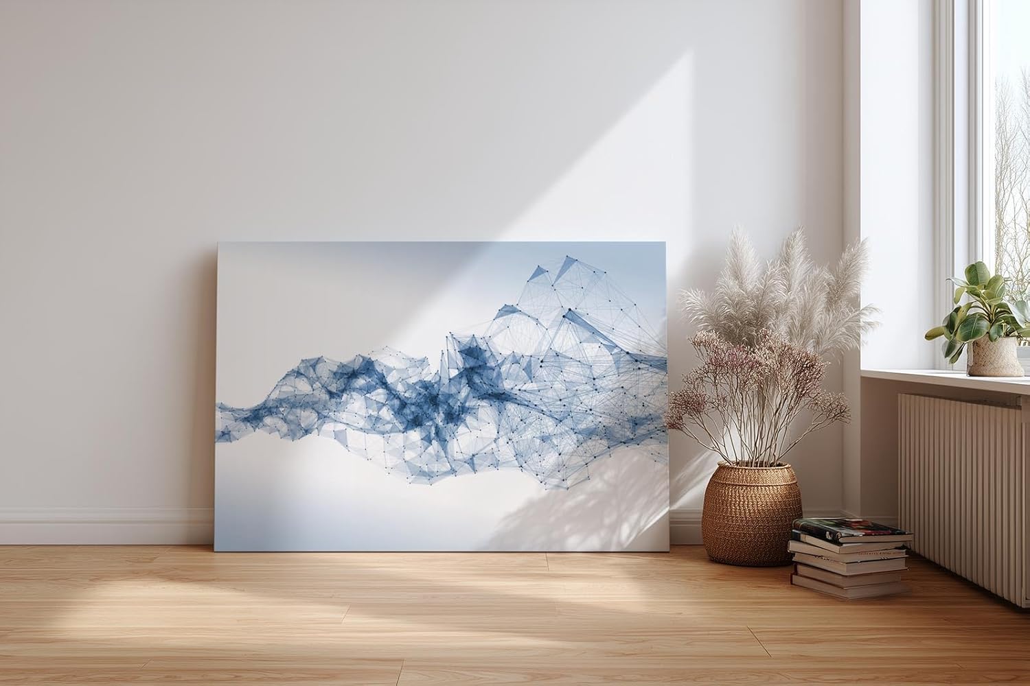 Sinus Art Wandbild 120x80cm Abstrakte Netzstruktur in Blau als Sinnbild für digitale Kommunikation und Technik