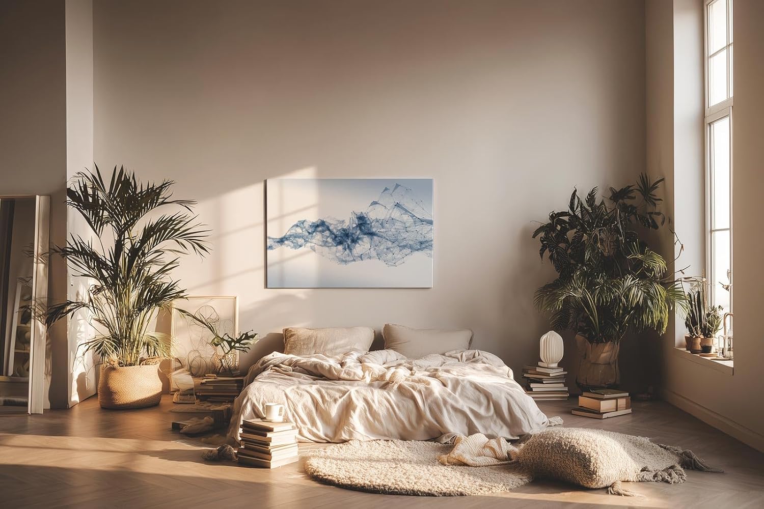 Sinus Art Wandbild 120x80cm Abstrakte Netzstruktur in Blau als Sinnbild für digitale Kommunikation und Technik