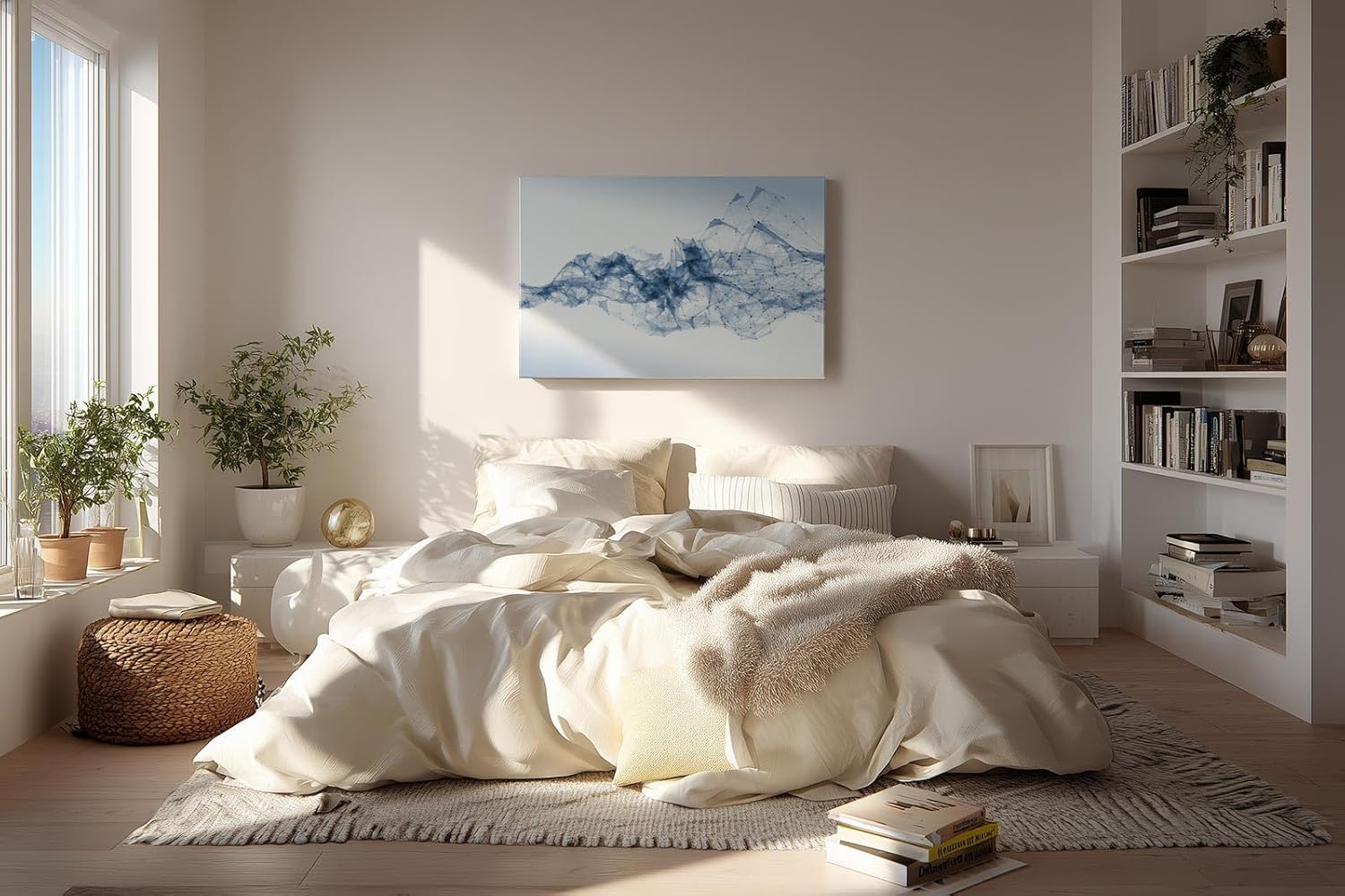 Sinus Art Wandbild 120x80cm Abstrakte Netzstruktur in Blau als Sinnbild für digitale Kommunikation und Technik