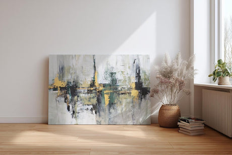 Sinus Art Wandbild 120x80cm Abstraktes Motiv mit ausdrucksstarker Linienführung in Grün Gelb Schwarz und Weiß