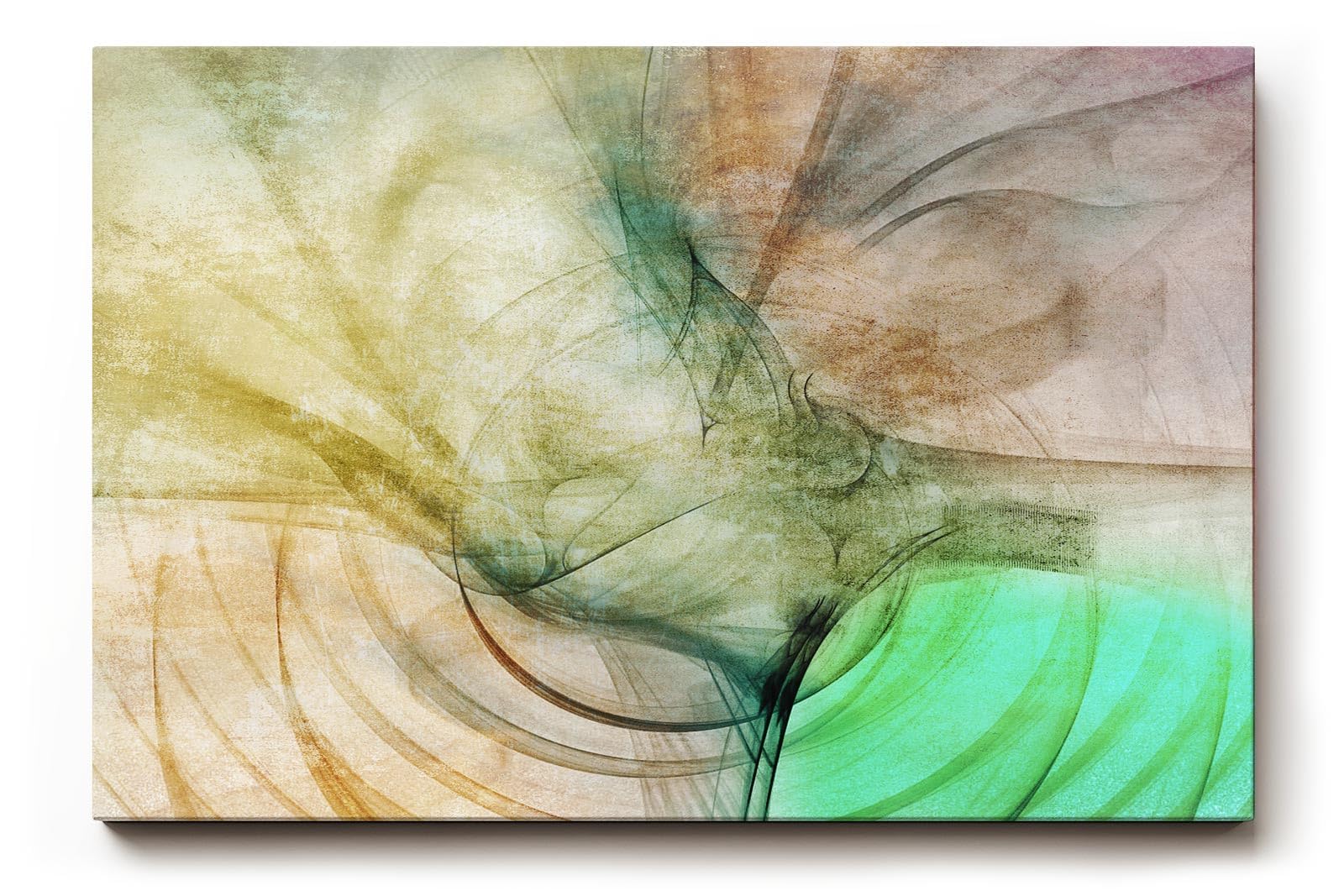 Sinus Art Wandbild 120x80cm Abstrakte Bewegung aus Erdtönen, Grüntönen und Lichtakzenten in weicher Komposition