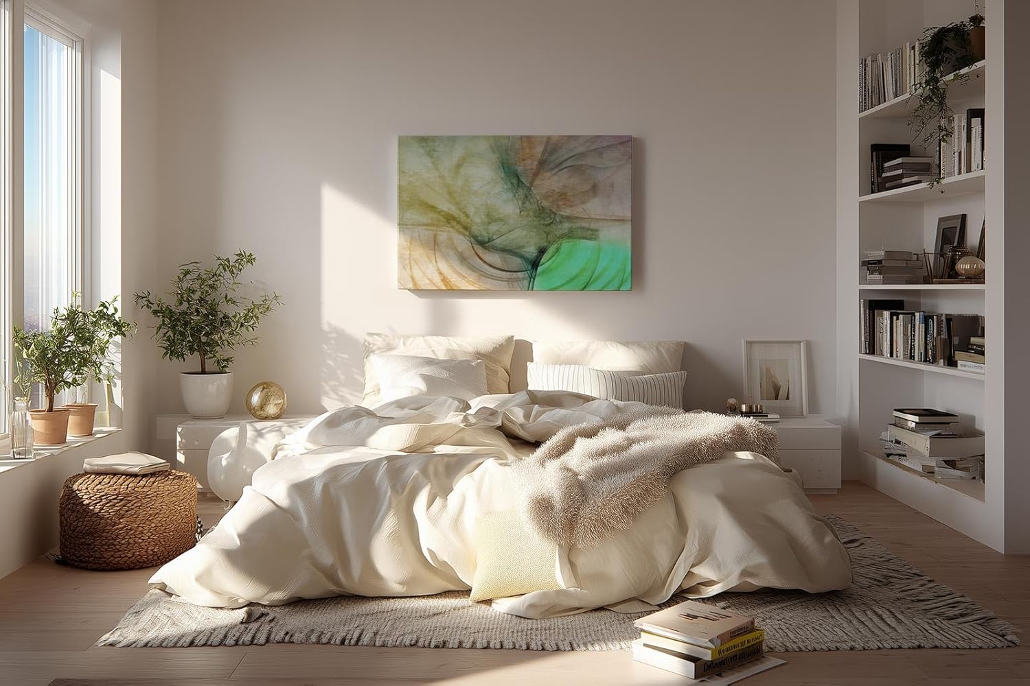 Sinus Art Wandbild 120x80cm Abstrakte Bewegung aus Erdtönen, Grüntönen und Lichtakzenten in weicher Komposition