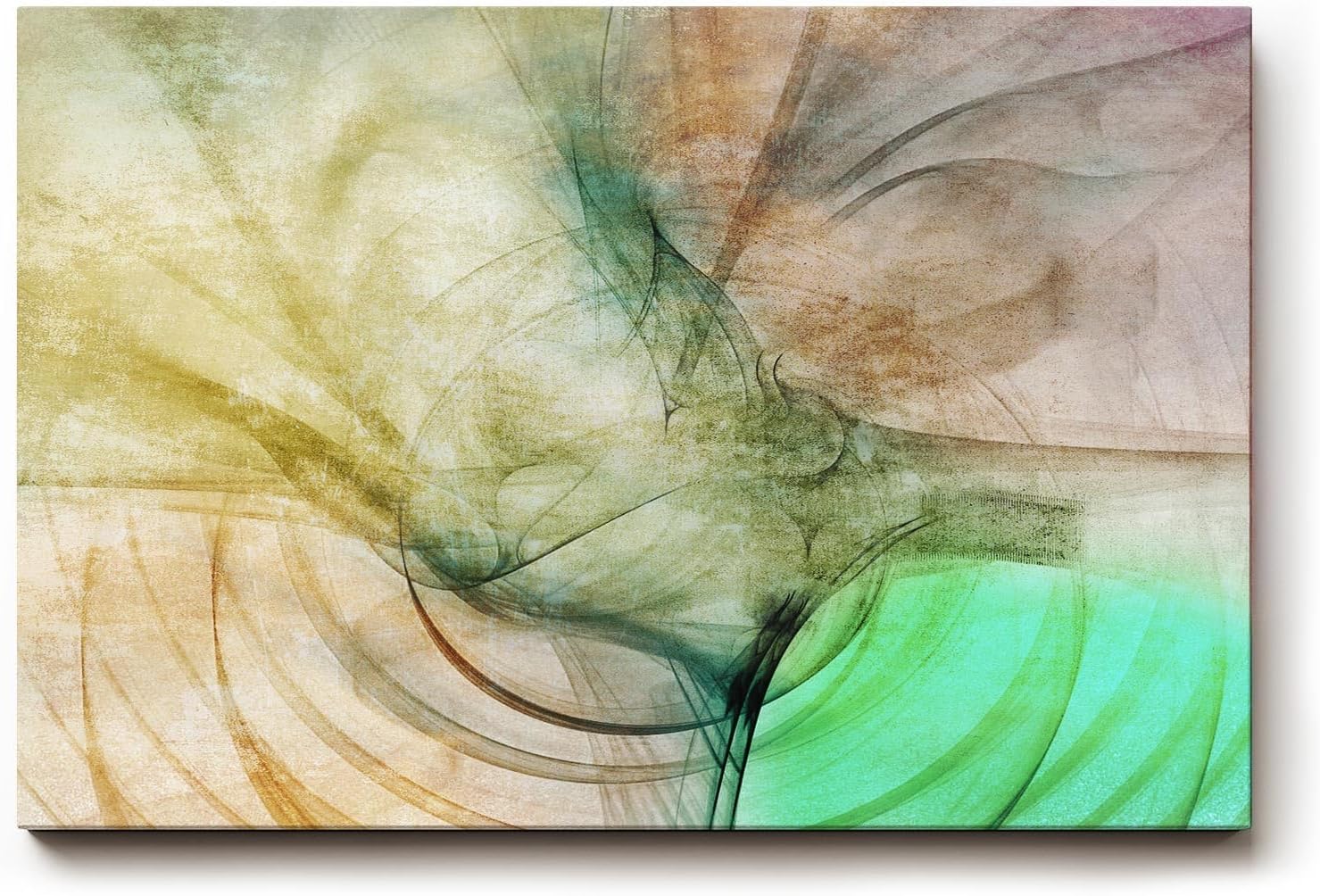 Sinus Art Wandbild 120x80cm Abstrakte Bewegung aus Erdtönen, Grüntönen und Lichtakzenten in weicher Komposition