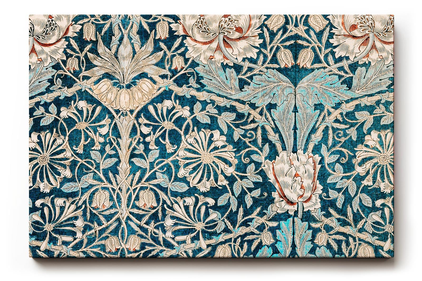 Sinus Art Wandbild 120x80cm Antik wirkendes Blütenmuster auf strukturreichem Türkisgrund mit floralen Elementen