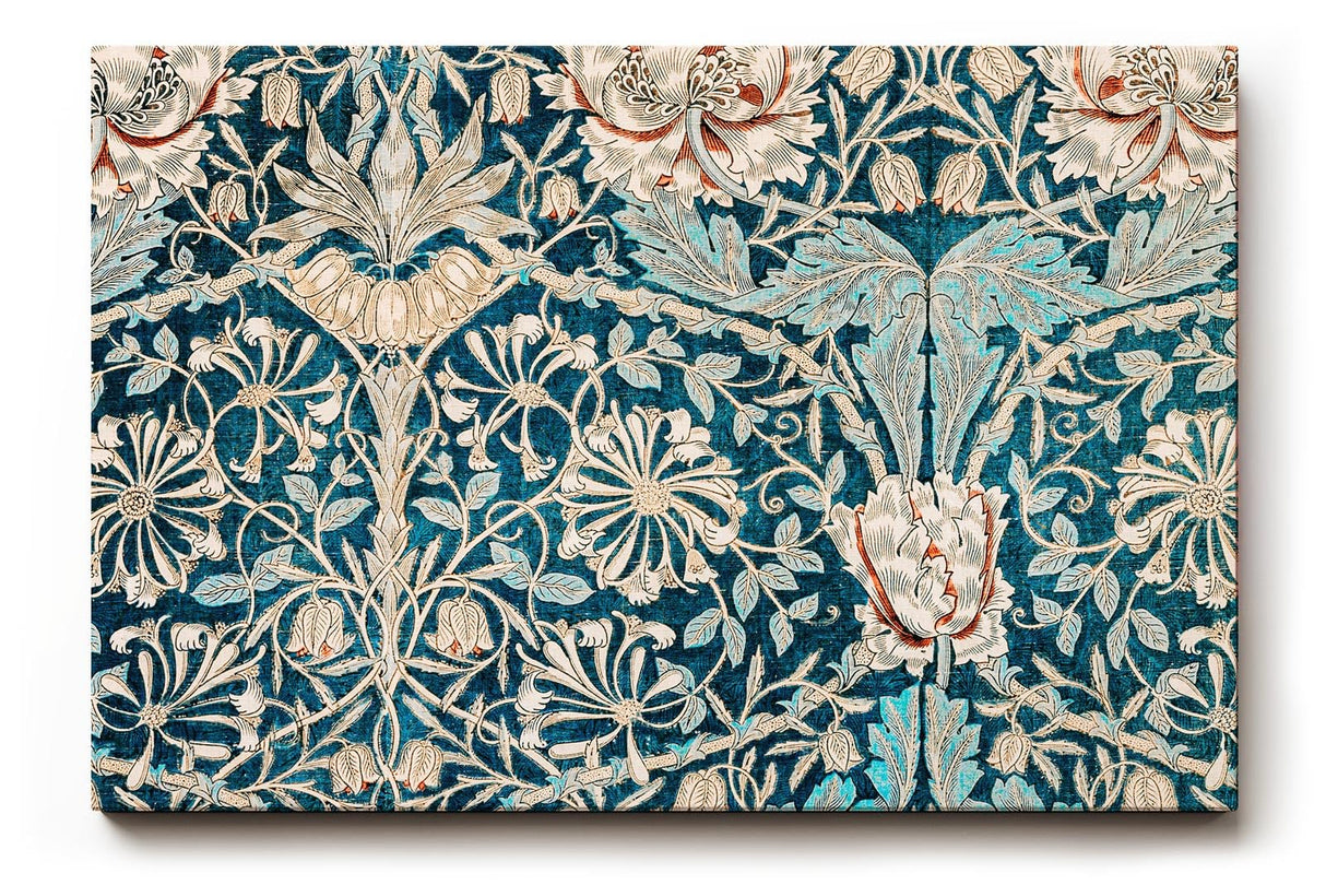 Sinus Art Wandbild 120x80cm Antik wirkendes Blütenmuster auf strukturreichem Türkisgrund mit floralen Elementen