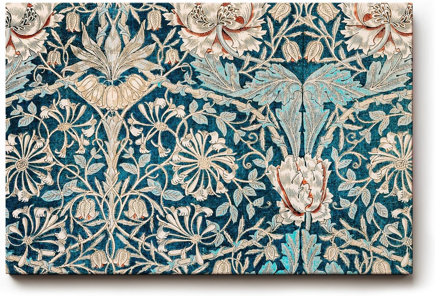 Sinus Art Wandbild 120x80cm Antik wirkendes Blütenmuster auf strukturreichem Türkisgrund mit floralen Elementen