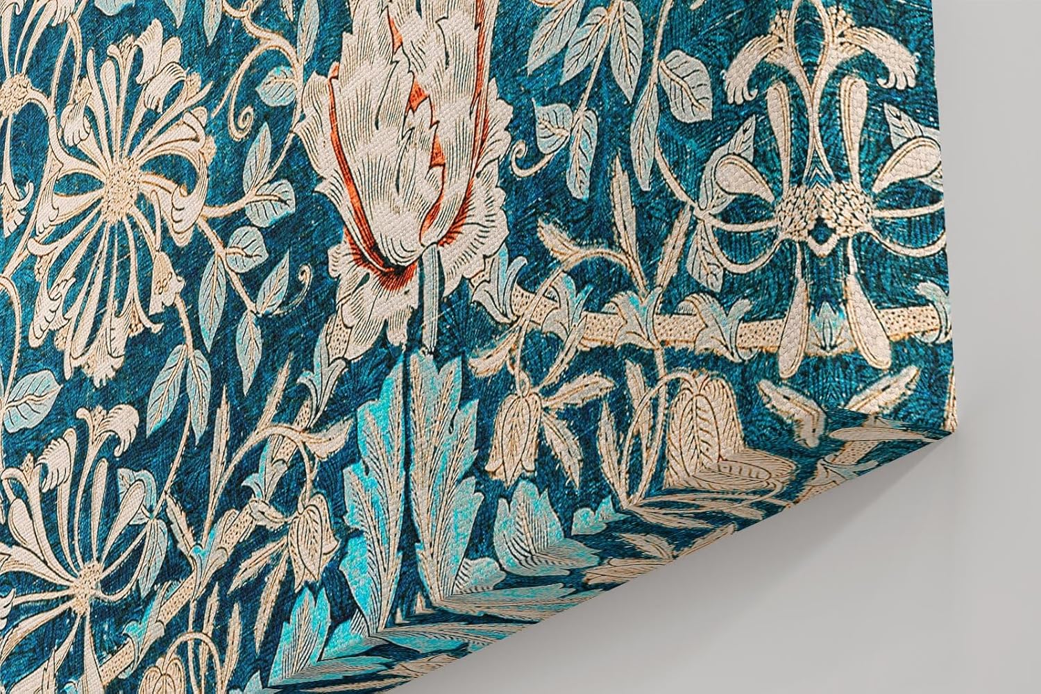 Sinus Art Wandbild 120x80cm Antik wirkendes Blütenmuster auf strukturreichem Türkisgrund mit floralen Elementen