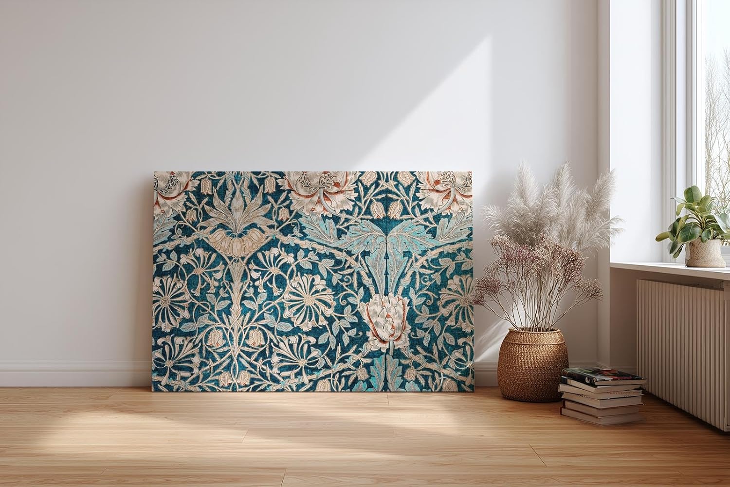 Sinus Art Wandbild 120x80cm Antik wirkendes Blütenmuster auf strukturreichem Türkisgrund mit floralen Elementen