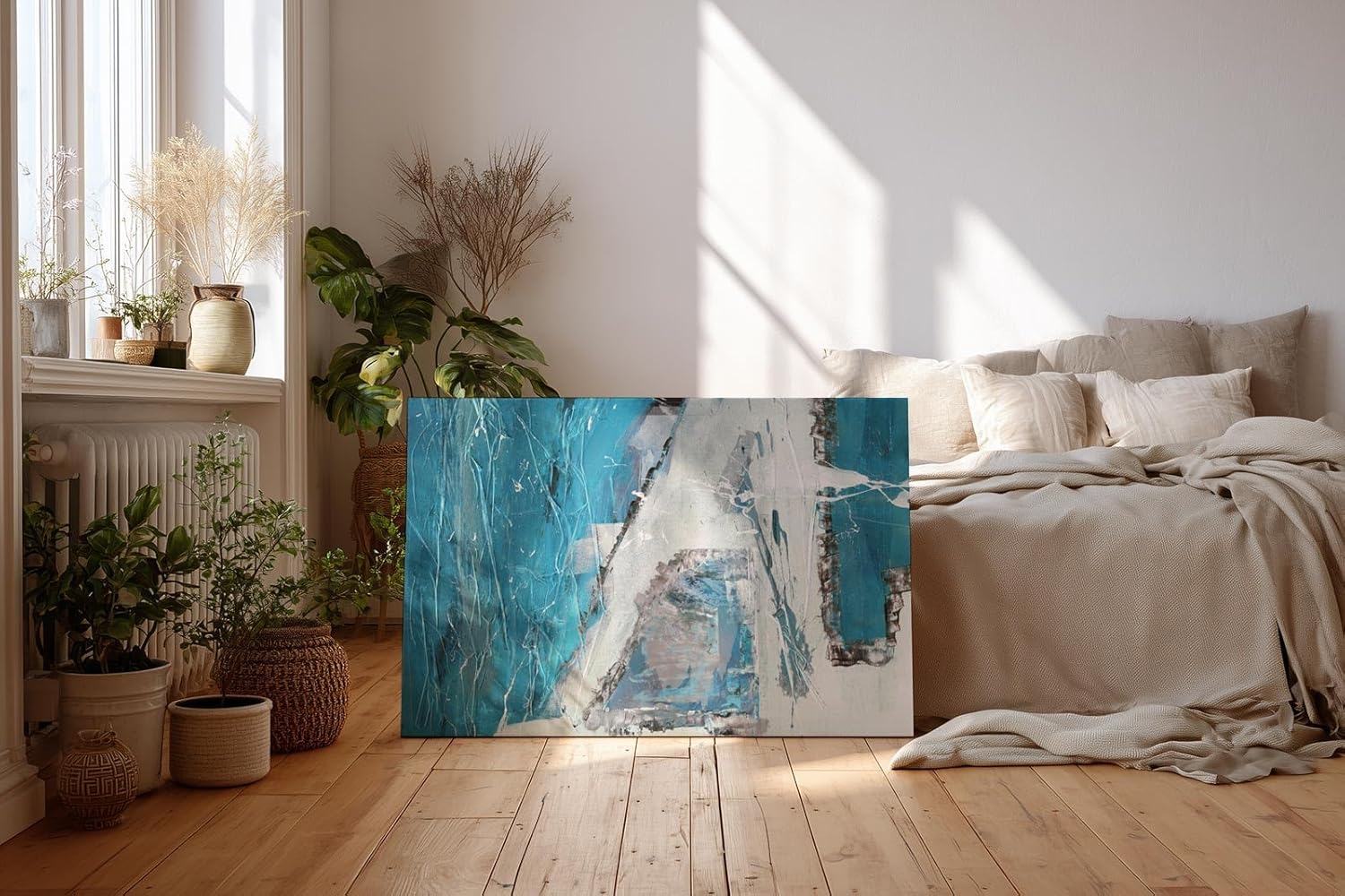 Sinus Art Wandbild 120x80cm Blaue und weiße Flächen mit pastösen Strukturen und expressiven Linien