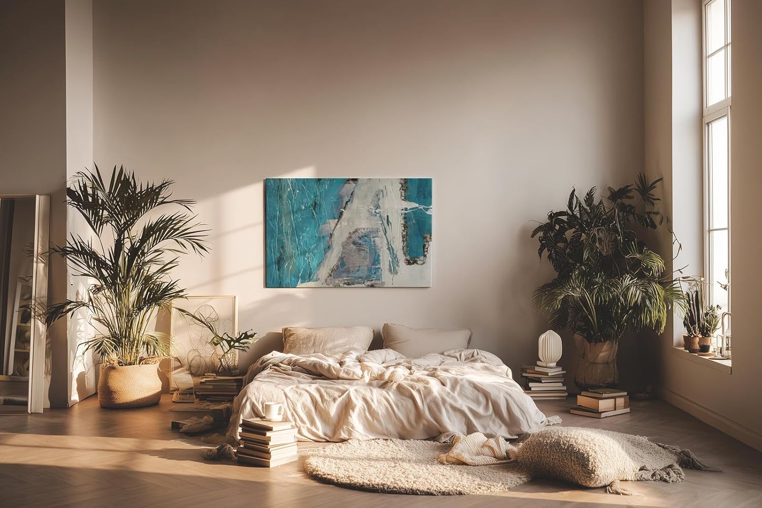 Sinus Art Wandbild 120x80cm Blaue und weiße Flächen mit pastösen Strukturen und expressiven Linien