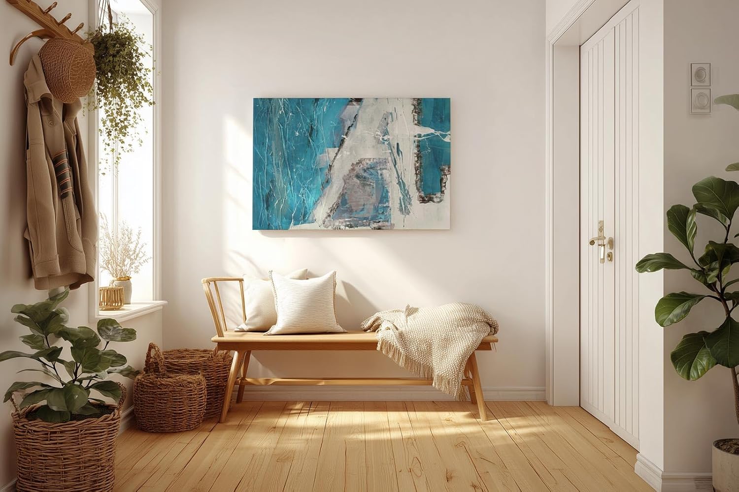 Sinus Art Wandbild 120x80cm Blaue und weiße Flächen mit pastösen Strukturen und expressiven Linien