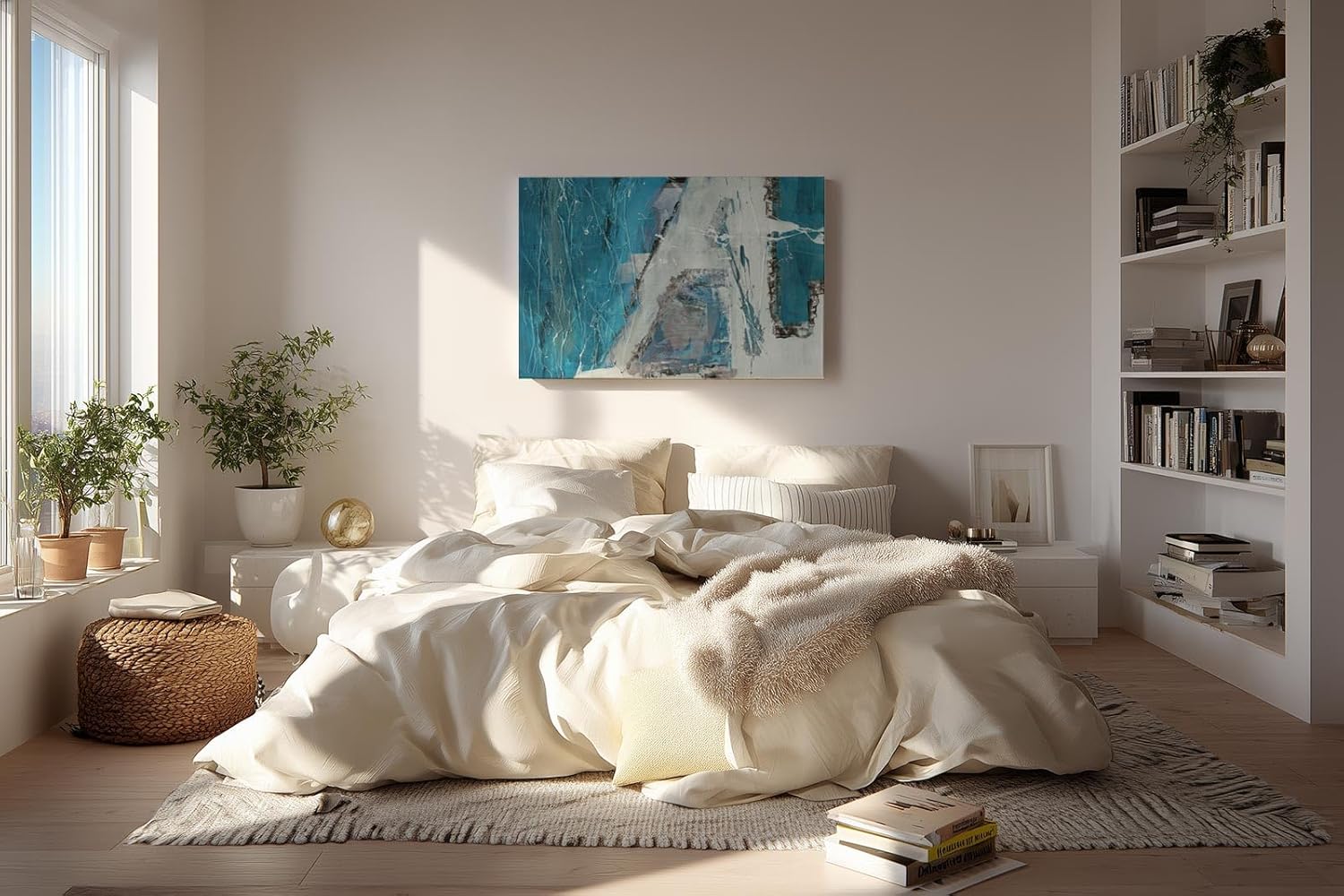 Sinus Art Wandbild 120x80cm Blaue und weiße Flächen mit pastösen Strukturen und expressiven Linien