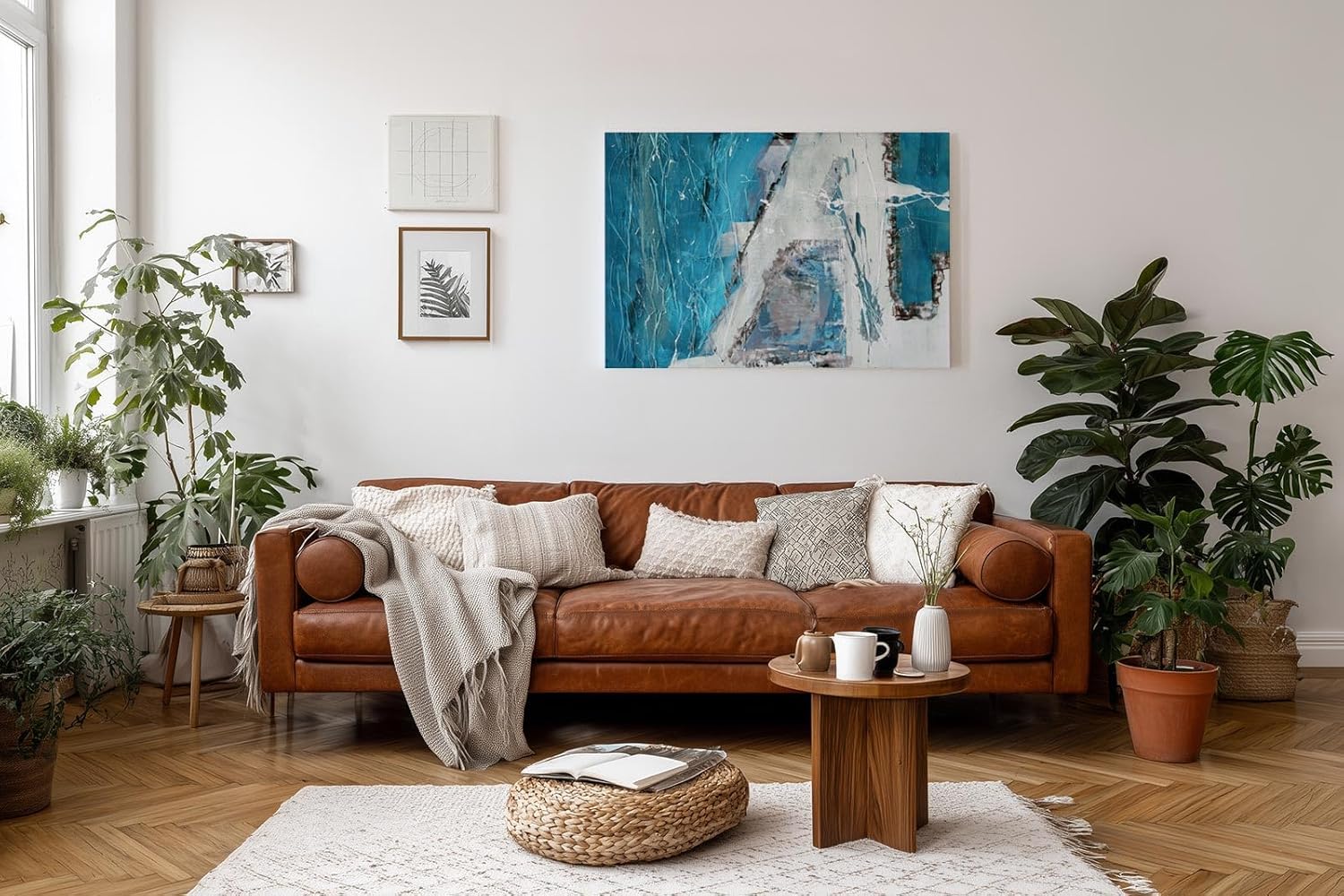 Sinus Art Wandbild 120x80cm Blaue und weiße Flächen mit pastösen Strukturen und expressiven Linien