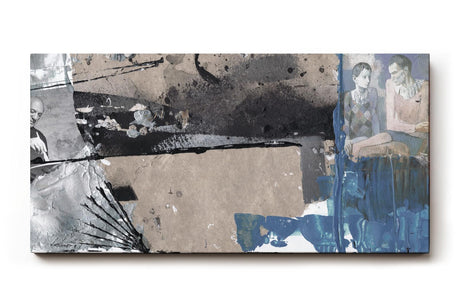 Sinus Art Wandbild 120x80cm Collage aus Porträts, Symbolen und grafischen Flächen in Blau, Grau und Beige